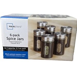 6 Pack Stainless Steel and Glass Set Spice Jars Mainstay Modern